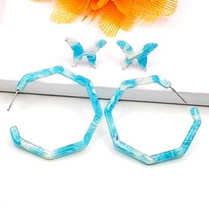 Tortoise shell acrylic hoop earrings, 2 pairs of geometric hoop earrings. 1.5 in